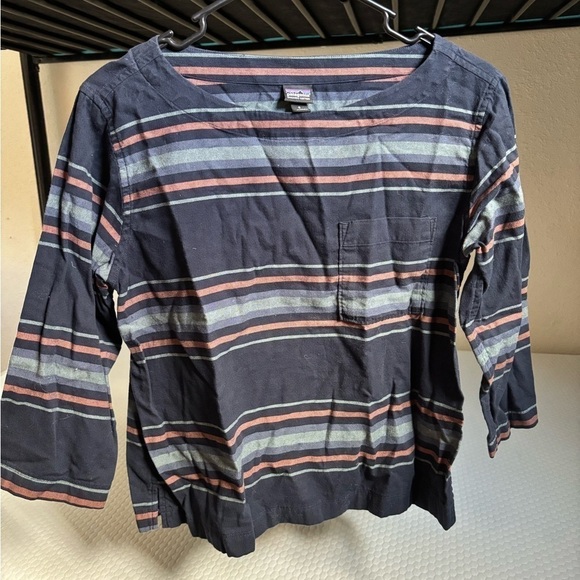 Striped Navy Top Patagonia small organic cotton #5479 - Picture 6 of 7